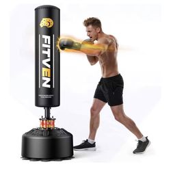 FITVEN Freestanding Punching Bag with Boxing Gloves Heavy Boxing Bag with Suction Cup Base - Men Stand Kickboxing Bag