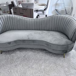 Sophia Gray Camel Back Couch With Gold Legs