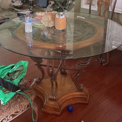 Iron Wood And Glass Dining Table 
