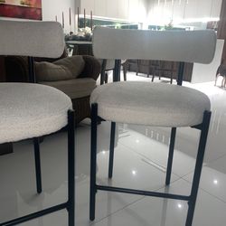 White plush bar stools