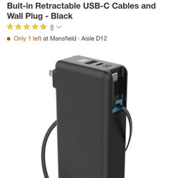 Double USB-C retractable Ultra Fast Charge.  + Wall Plug