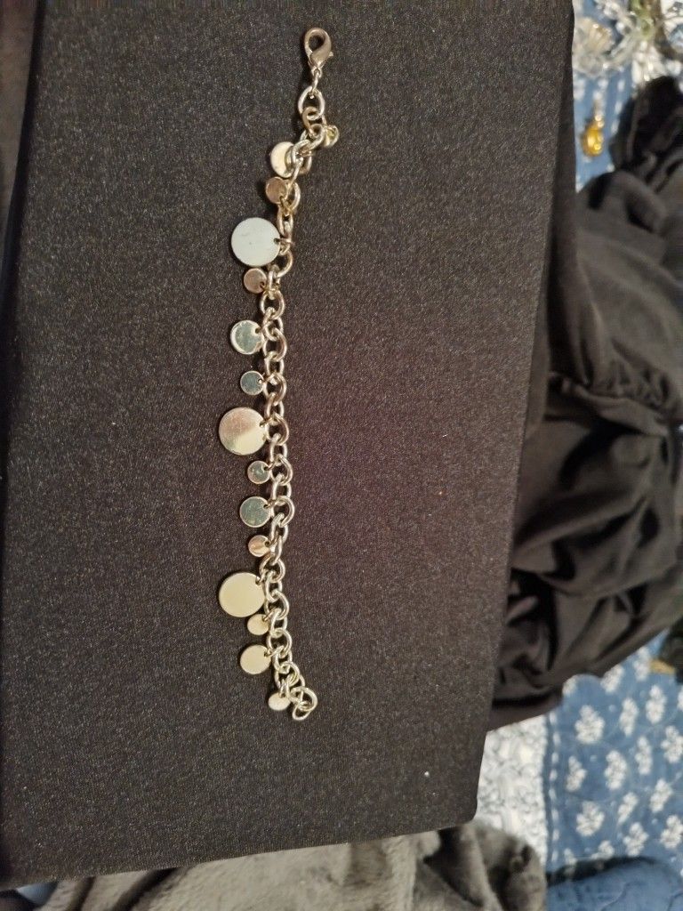 Silver-Tone Dangling Circle / Coin Bracelet