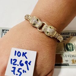 10K Yellow Gold Bracelet CUBIC ZIRCONIUM STONES For Wedding 12.6Gr 7.5 Inches Long 