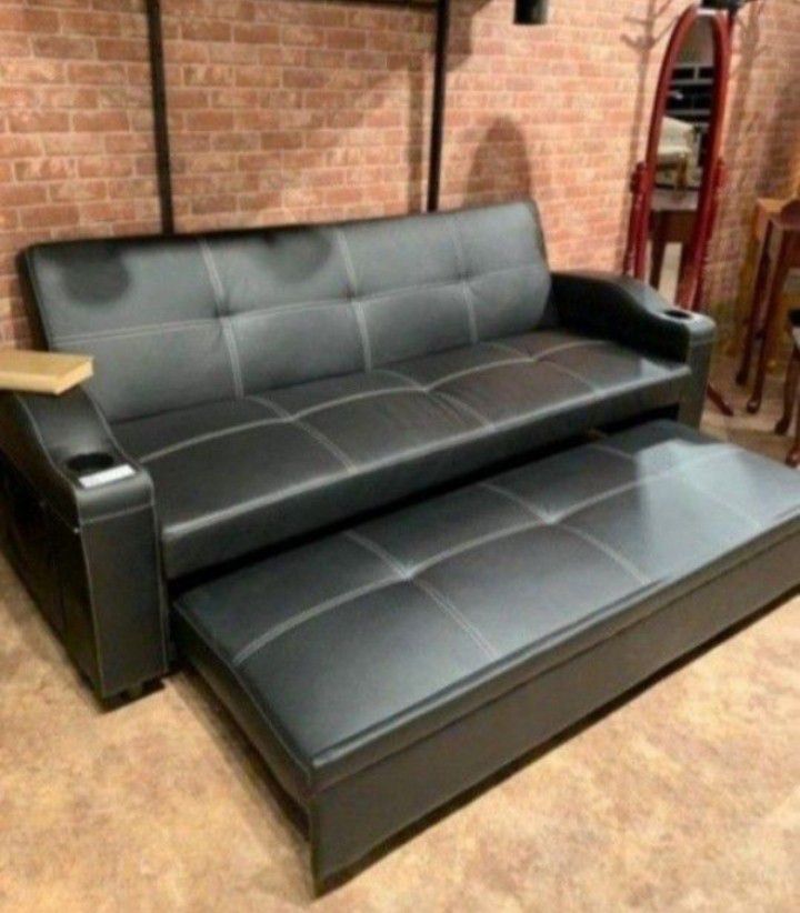 Faux Leather Pull Out Bed Sofa Couch 