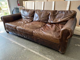 RESTORATION HARDWARE Original Cocoa Lancaster Leather 3-Seat Sofa