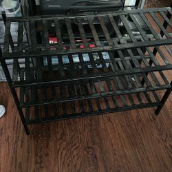 Bamboo 4-Tier Black Shoe Rack