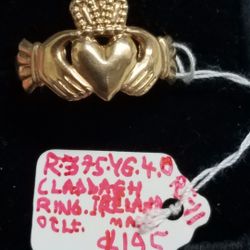 9k Yellow Gold Claddagh Ring Made In Ireland Size11