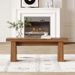 47-Inch Entryway Bench, Farmhouse Wood Bench Dining Table Bench with Sturdy Frame, Easy Assembly (Brown)