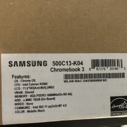 New In Box Samsung Chromebook 3 $225