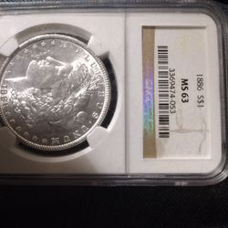 Morgan Silver Dollar 1886 Graded Ms 63