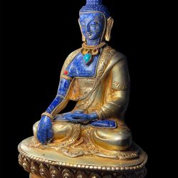 Lapis Lazuli & Brass Buddha Statue – Handmade Nepal – 6 Inch
