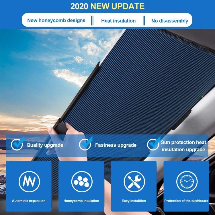 Retractable Double Layer Honeycomb Sun Shade Windshield Cover for Cars with Strong Suction Cup 25.6"x 56.7" Max Size