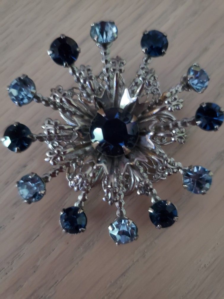 TWO TONED BLUE RHINESTONE PIN