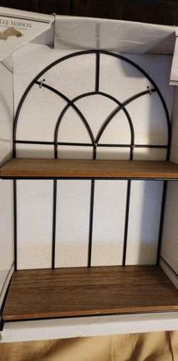 Wood and Iron Cathedral Shelf - NEW