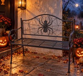 Spooky Spiderweb Metal Garden Bench Perfect for Halloween