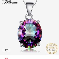 925 Sterling, Silver Rainbow, Topaz Pendant, Necklace