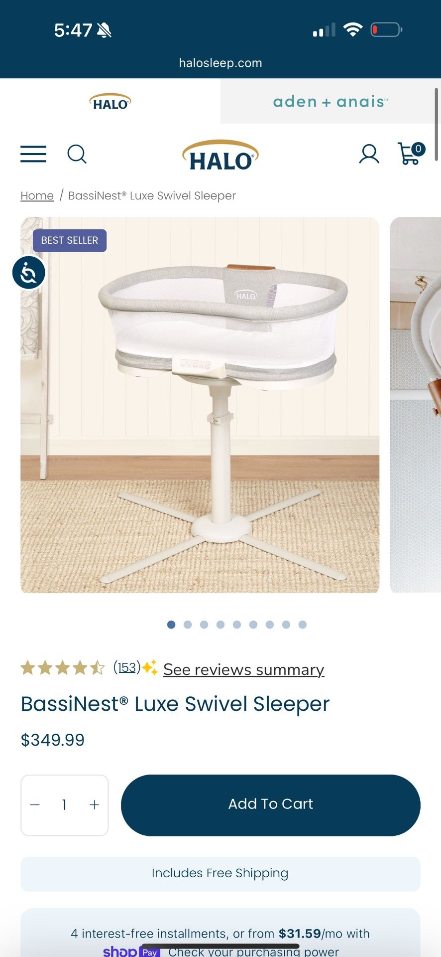BassiNest Luxe Swivel Sleeper