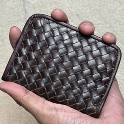 Handwoven Genuine Leather Bifold Wallet Brown Slim Card & Cash Organizer