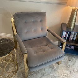 Gray Velvet And Gold Armchair 