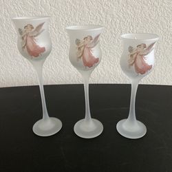 Vintage Frosted Glass Candleholders 