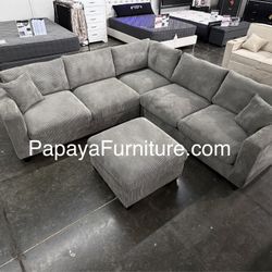 New! Light Grey Sectional Couch, Plush Soft Corduroy Sectional And Ottoman, Grey Sofa, Couch, Sectionals, Contemporary Couch, Gray Couch, Modern Couch
