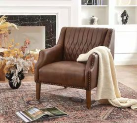 DESwan 30.5" W Coffee Top-Grain Genuine Leather Upholstered Armchair
