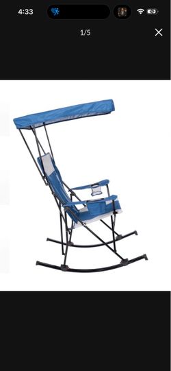 Ozark Trail Rocking Camp Chair with Canopy, Mesh Tension, Detachable Rockers, Blue and