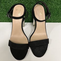 Mix No. 6 Black Strappy Clear Block Heel Size 9