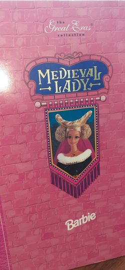 BARBIE MEDIEVAL LADY GREAT ERAS COLLECTION VOLUME 5 1995 COLLECTOR EDITION-DOLL, FUR TRIMMED GOWN, NECKLACE, SHOES,  HAT,DOLL STAND UNOPENED BOX , 