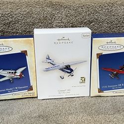 Hallmark lot of 3 Planes Christmas ornament Cessna 155 Stinson Spartan model 7