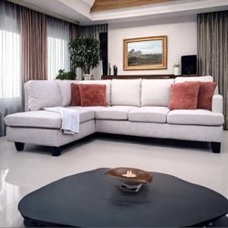 Light Beige Modern Hiller 95” 2pc Sectional Sofa with LAF Chaise by Andover Mills