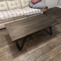 Dark Wood Live Edge Coffee Table w Black Metal Legs