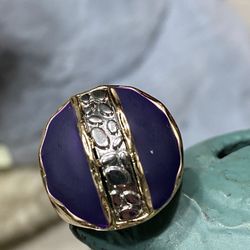 18k GPL Two Tone Men’s Ring With Enamel Finish Size 7
