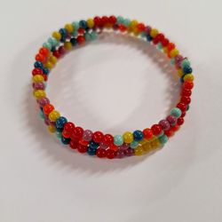 Handmade Beaded Multicolor Memory Wire Wrap Bracelet 