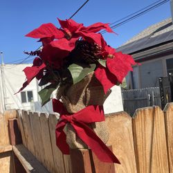Beautiful Wrapped Basket and Bow Floral Decoration for Autumn or Christmas