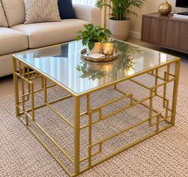 Gold finished Metal and Glass Coffee Table