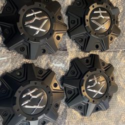 KX WHEEL CENTER CAPS # A0104 SET OF 4 CAPS MATTE BLACK 7 INCHES DIAMETER