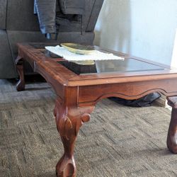 Vintage Glass & Wood Coffee Table