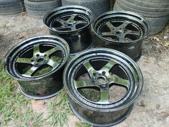 19" Staggered Zedd SL5 5 Lugs Wheels Deep Dish Aggressive Offset Stance VIP (1 wheel needs repair)