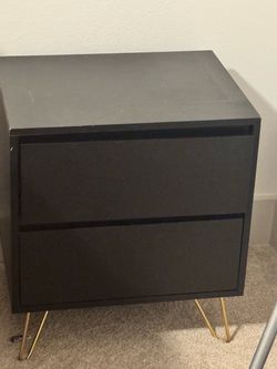 Modern Black 2-Drawer Nightstand with Gold Hairpin Legs
