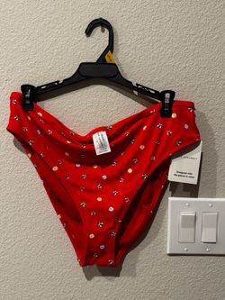 Free Assembly Womens L (12-14) Red Polka Dot High-Waisted Bikini Swim Bottom