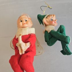 Vintage Green & Red Elf's Pixie Knee Hugger Christmas Orinaments 
