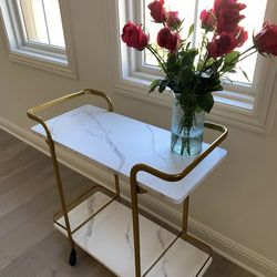 Modern Gold Bar Cart with Marble-Look Shelves – Like New