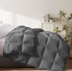 Feather and Down Fiber Comforter Insert Oversized King , 100% Cotton Cover