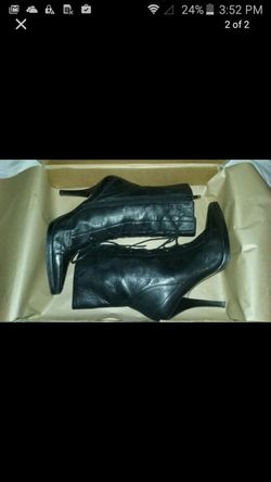 NINE WEST DESHANAR ANKLE BOOTS Black Leather Goth Lace Up Pointy Booties 7.5