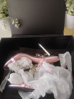 Pink Embellished Heeled Sandals with Crystal Detail finesse