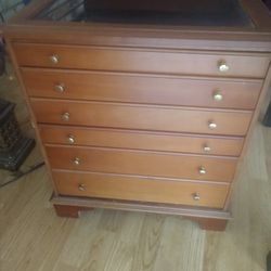 Lockable Six Drawer Storage Chest With Glass Display Top  And Hidden Compartment