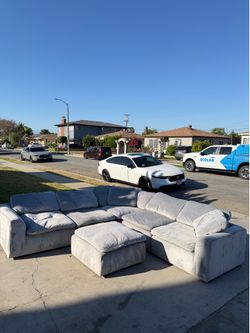 Grey Suede Sectional modular couch