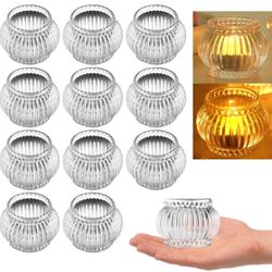 GOLDEAL Round Tealight Holders,Set of 12 Thick Clear Glass