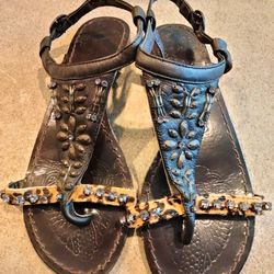 Brown Leather Sandals By Naughty Monkey Women's Size6.5